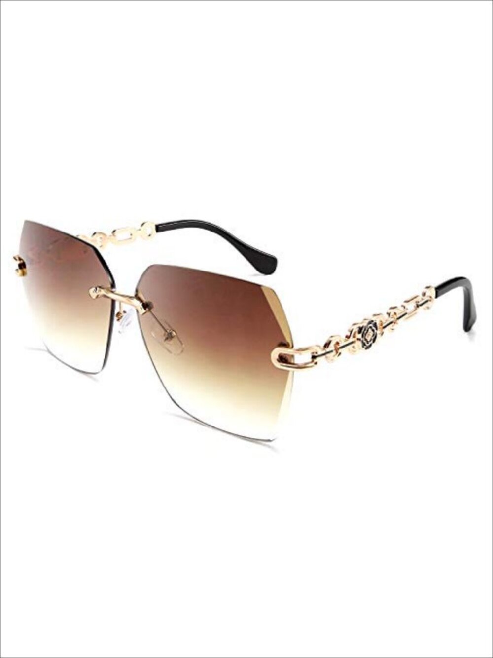 Rimless Sunglasses for Women Diamond Cut Metal Frame UV400
